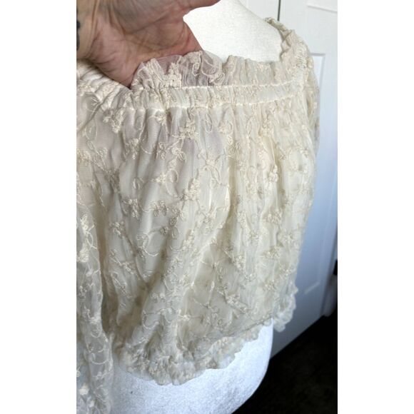 NWT EXPRESS Long Sleeve Lace Gathered Hem Crop Top Women's Size S - Picture 7 of 8